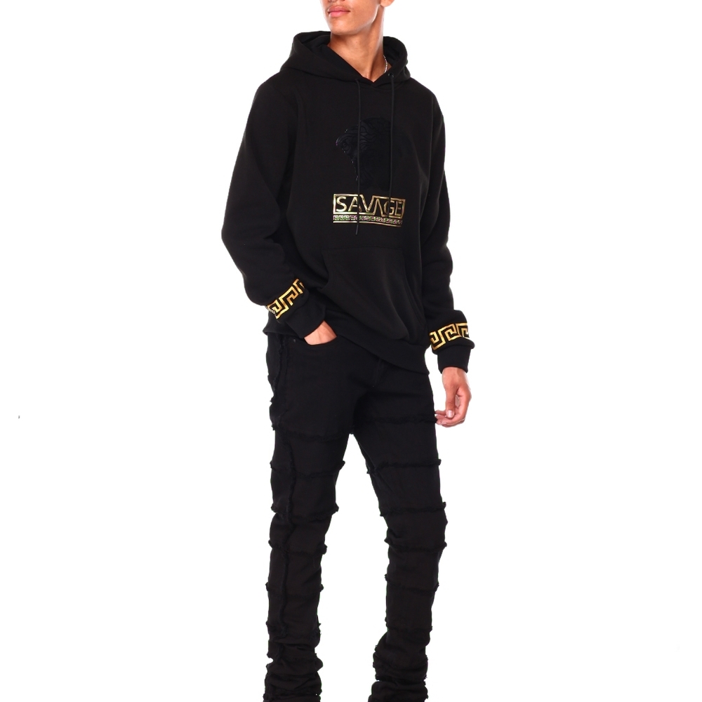 Drawstring hoodSavage Medusa Metallic applique on frontLong sleeves